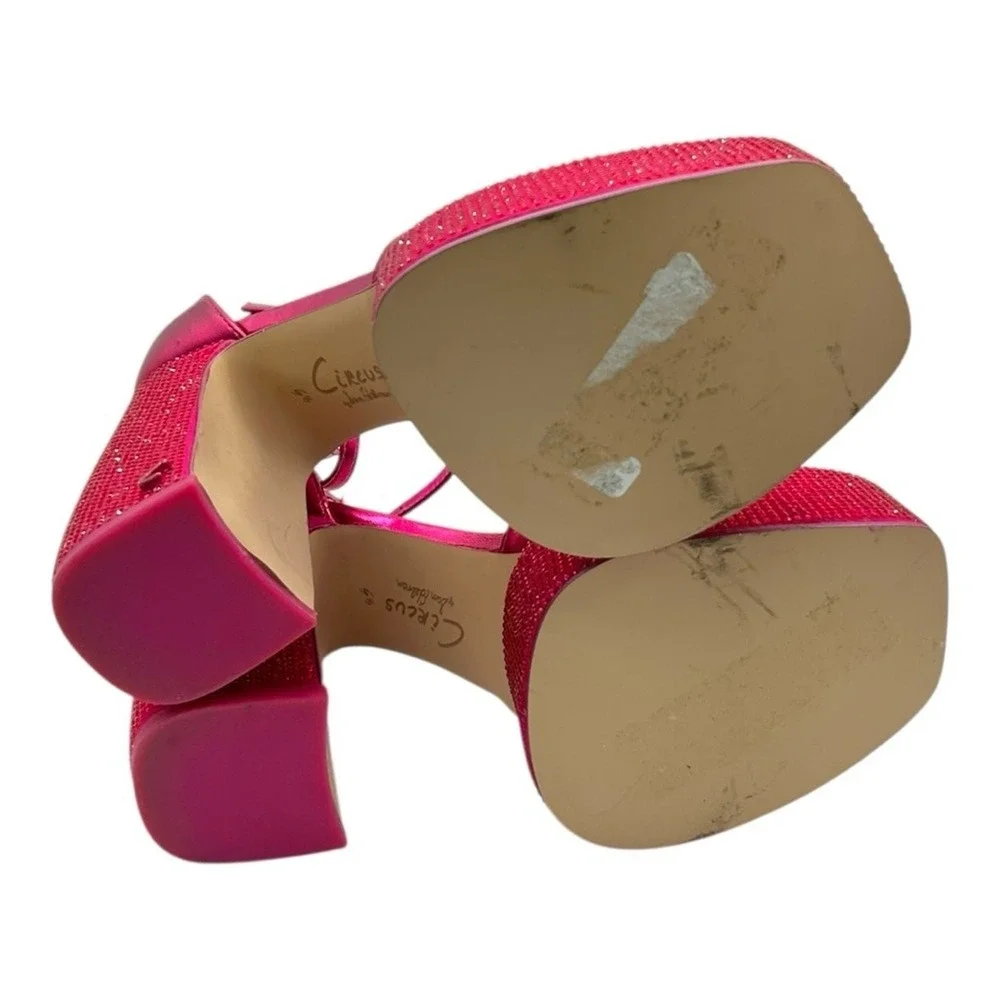 Circus Ny by Sam Edelman Hot Pink Rhinestone Platform Heels Ankle Strap Size 6.5